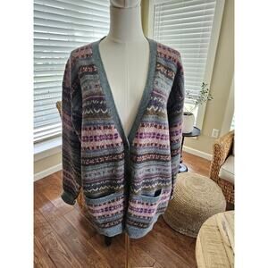 Eddie Bauer 100% Wool Cardigan Sweater Women’s Size M Relaxed Nordic Fairisle